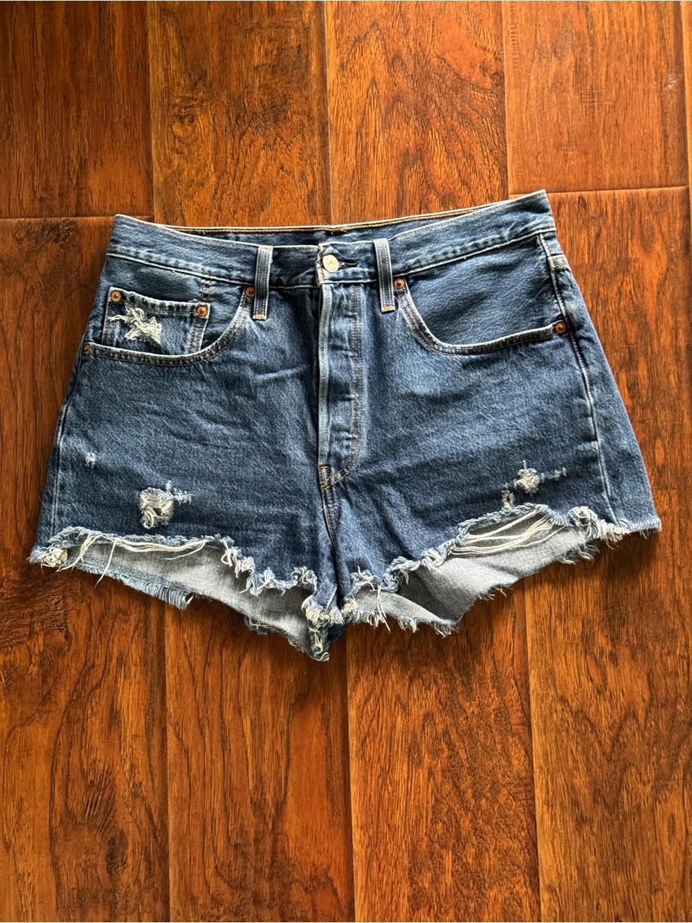 Levi's Distressed High-Rise Denim Shorts - Blue